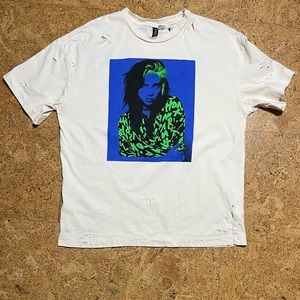 Billie Eilish Distressed Off White Graphic Tee Shirt Sz S
